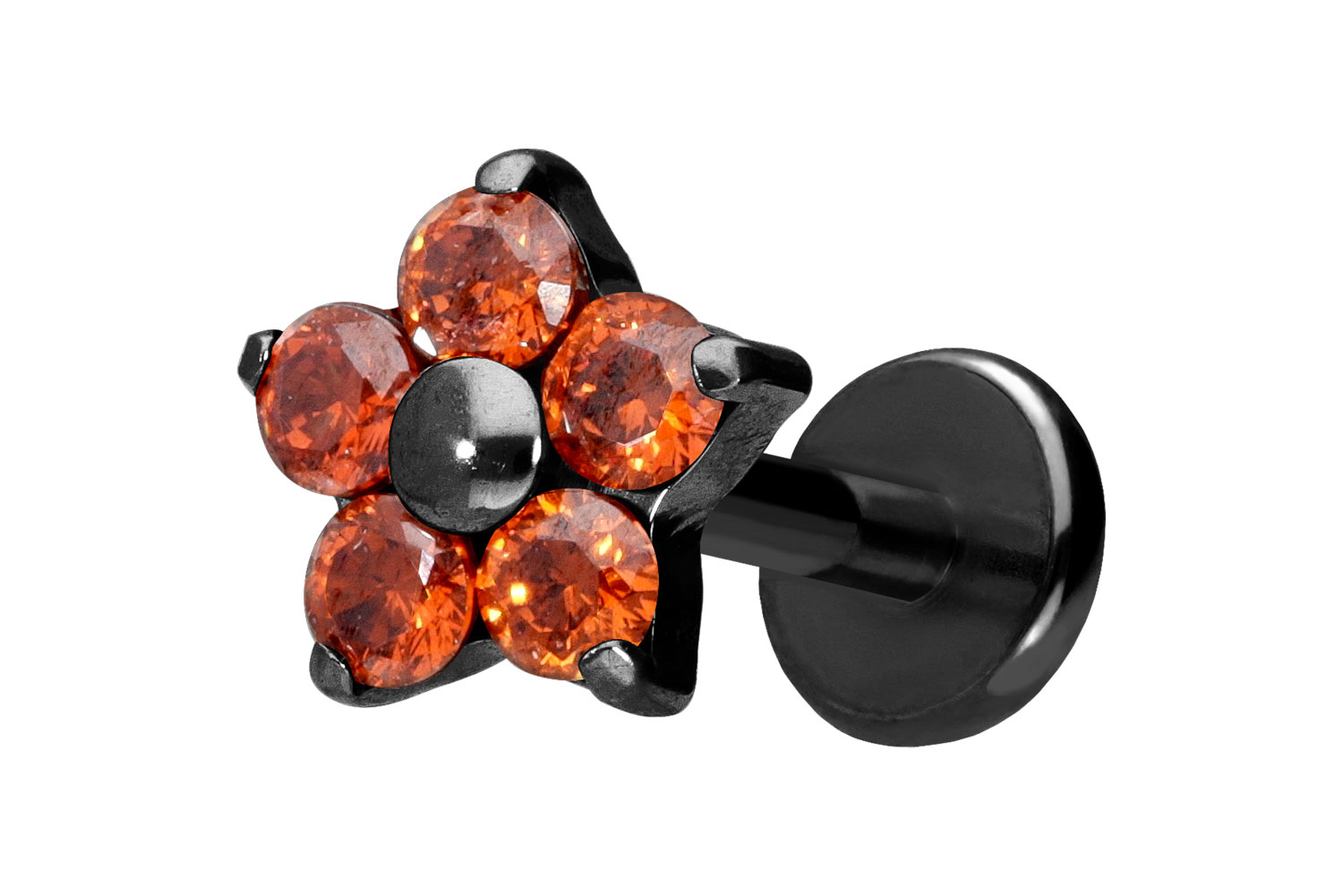 Titan Labret Piercing mit Push Fit KRISTALLBLUME